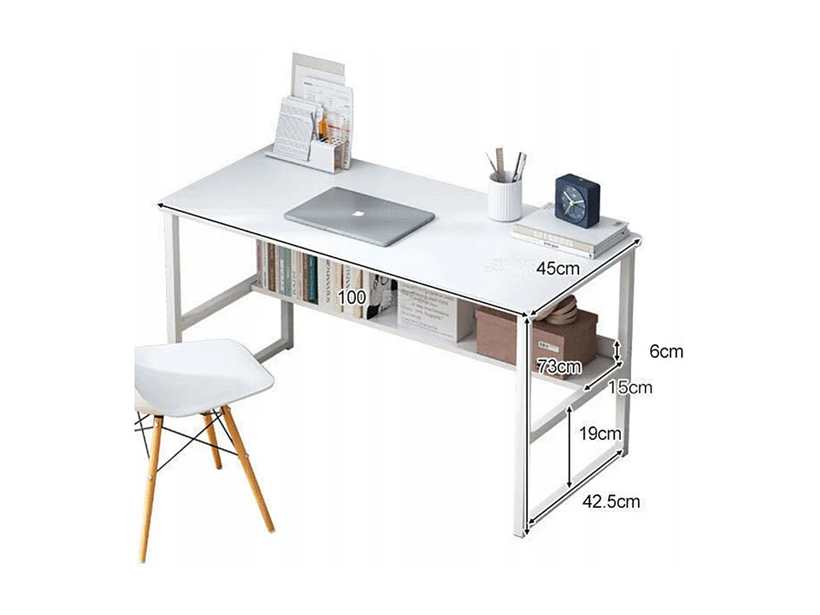 BUREAU INFORMATIQUE TABLE BLANCHE POUR ADOLESCENTS AVEC ÉTAGÈRE MODERNE 100 CM