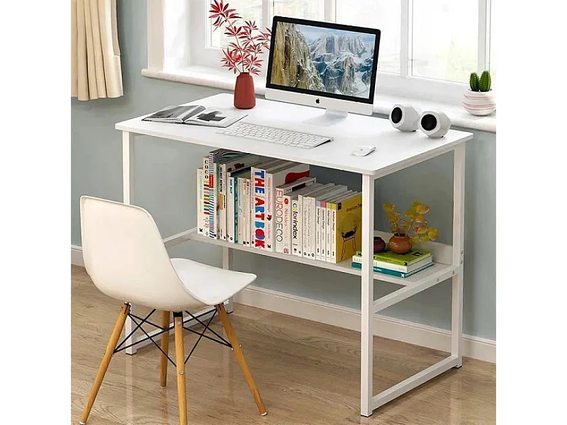 Bureau informatique table blanche pour adolescents avec étagère moderne 100 cm