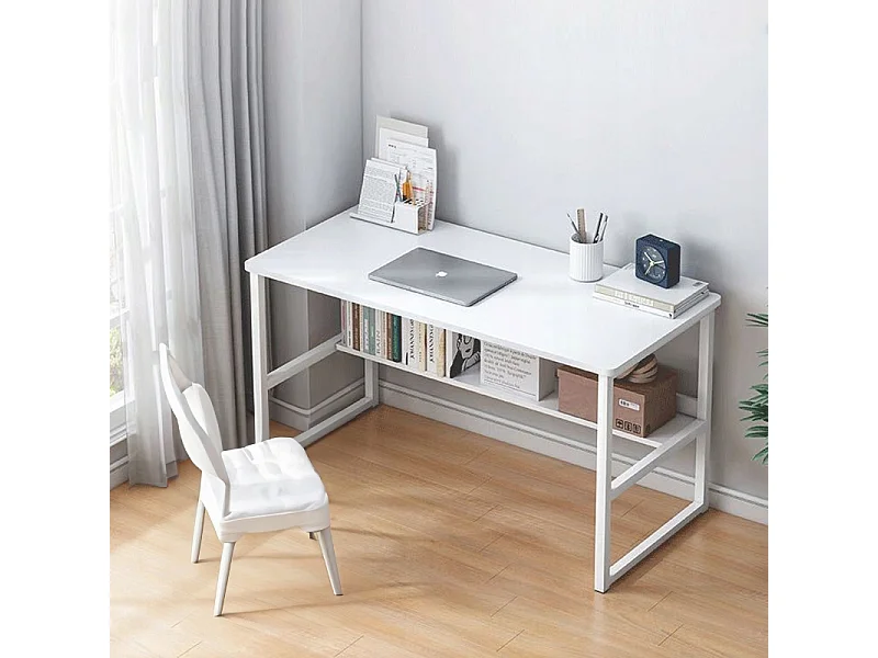 Bureau informatique table blanche pour adolescents avec étagère moderne 100 cm