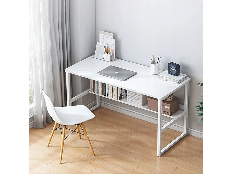 Bureau informatique table blanche pour adolescents avec étagère moderne 100 cm