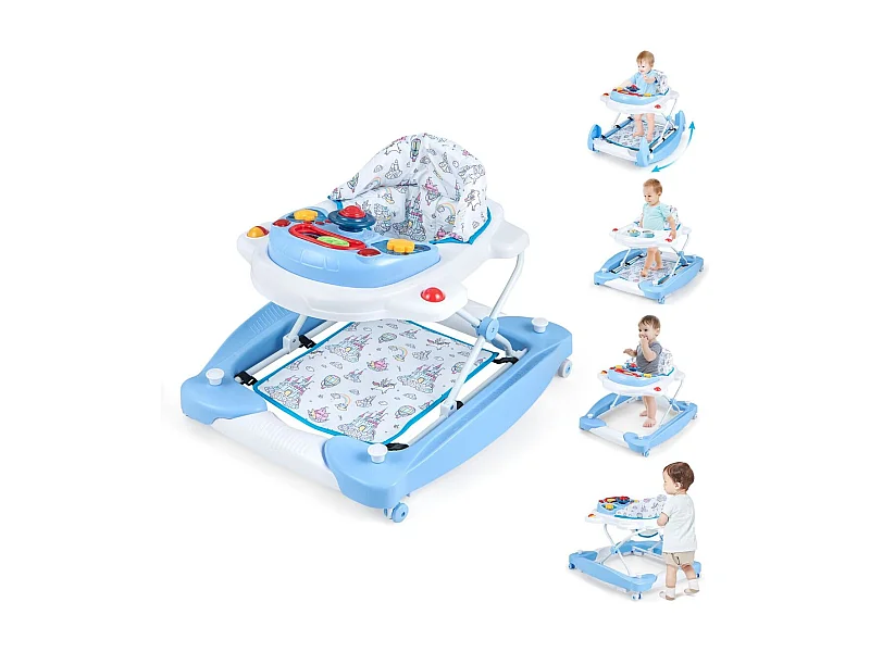 6 in 1 Lauflernhilfe Lauflernwagen mit abnehmbarem Spielboard & Fußpolste Blau
