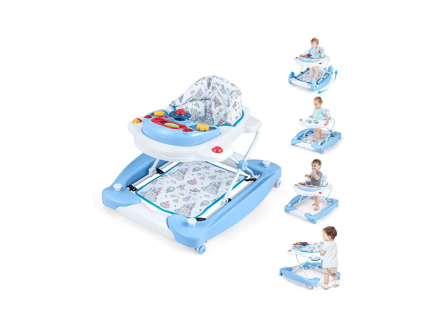 6 in 1 Lauflernhilfe Lauflernwagen mit abnehmbarem Spielboard & Fußpolste Blau