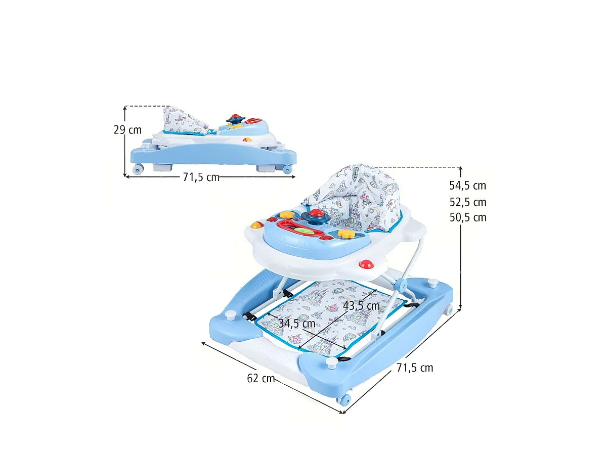 6 in 1 Lauflernhilfe Lauflernwagen mit abnehmbarem Spielboard & Fußpolste Blau