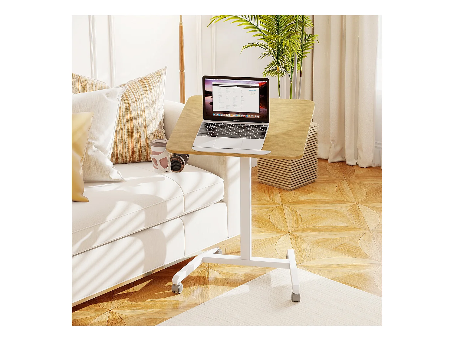 Table d'appoint réglable en hauteur avec roulettes & plateau inclinable à 90° Table de soins Table de lit