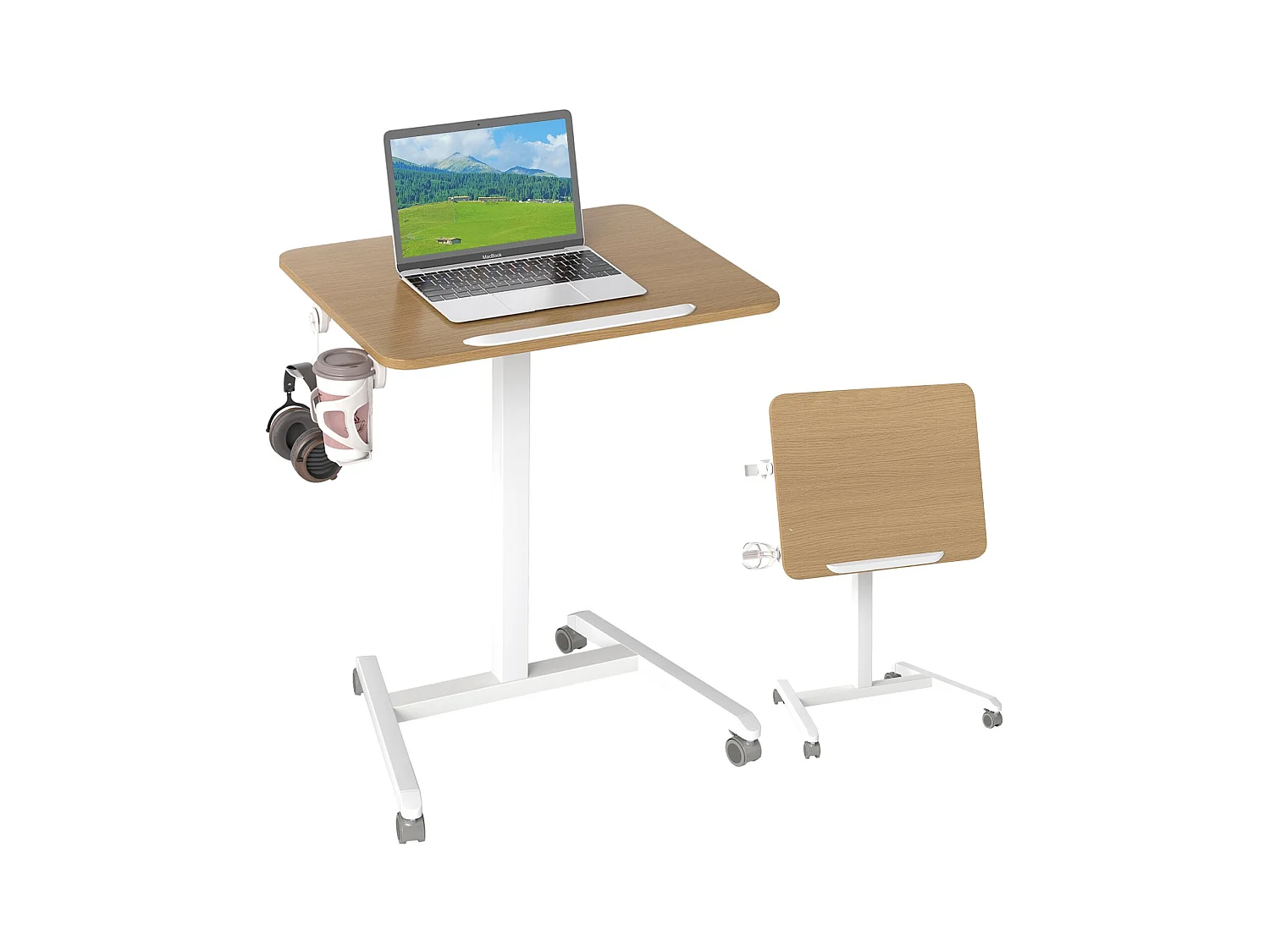 Table d'appoint réglable en hauteur avec roulettes & plateau inclinable à 90° Table de soins Table de lit