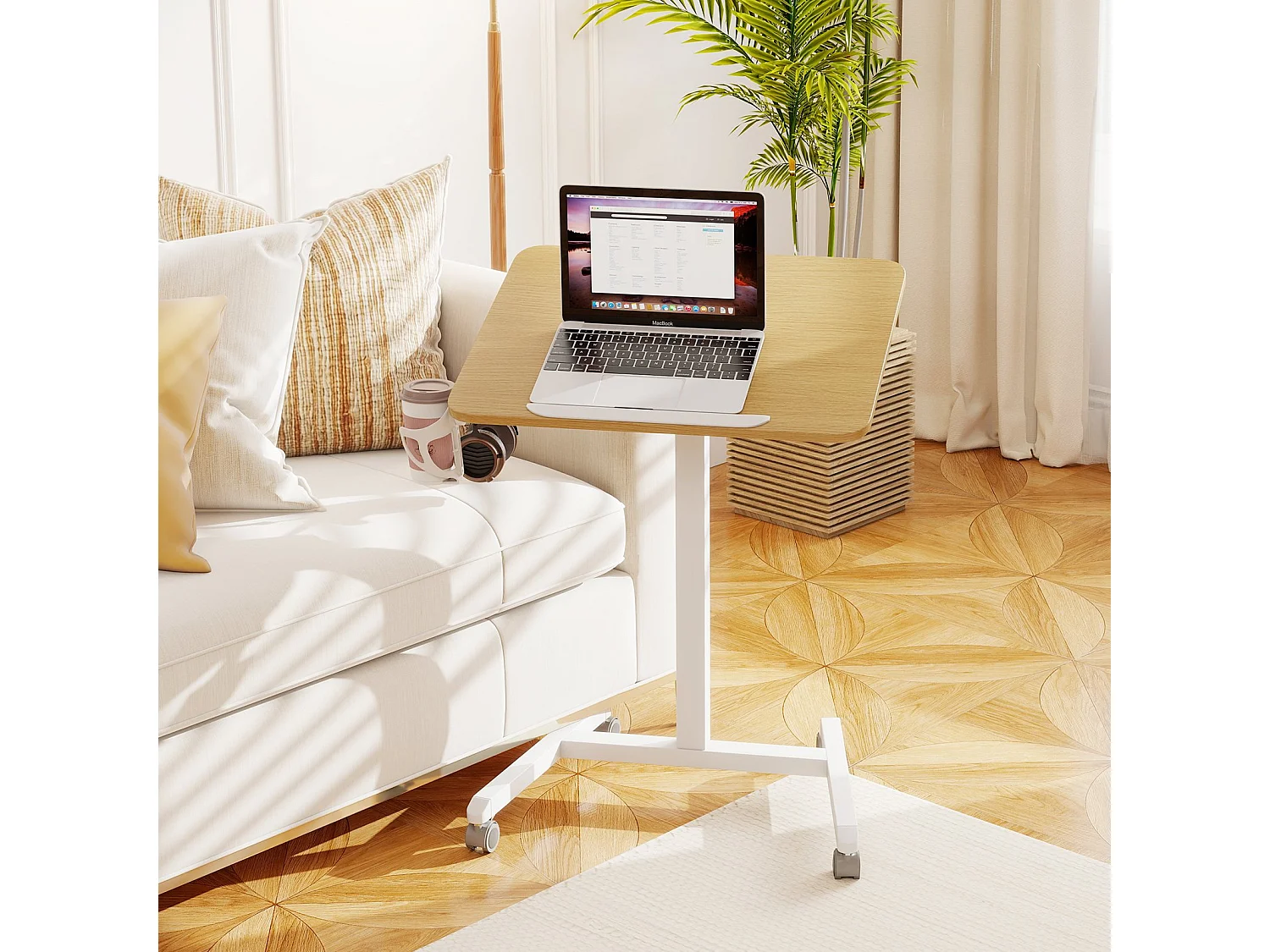 Table d'appoint réglable en hauteur avec roulettes & plateau inclinable à 90° Table de soins Table de lit