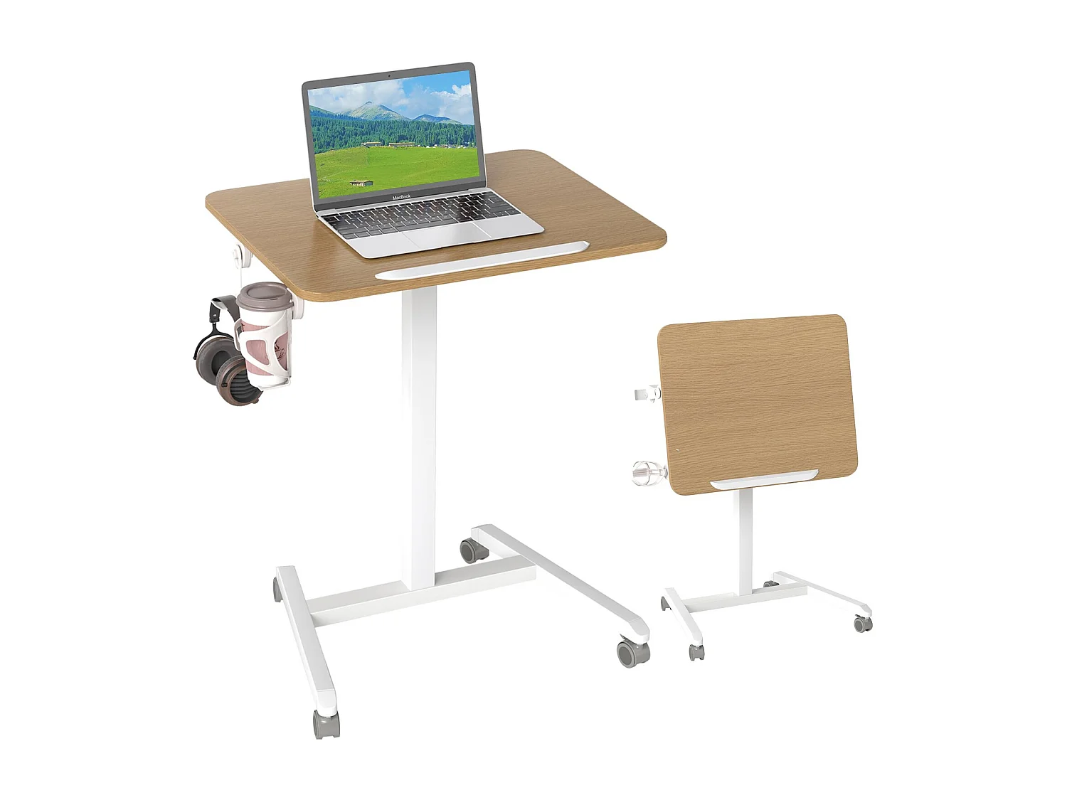 Table d'appoint réglable en hauteur avec roulettes & plateau inclinable à 90° Table de soins Table de lit