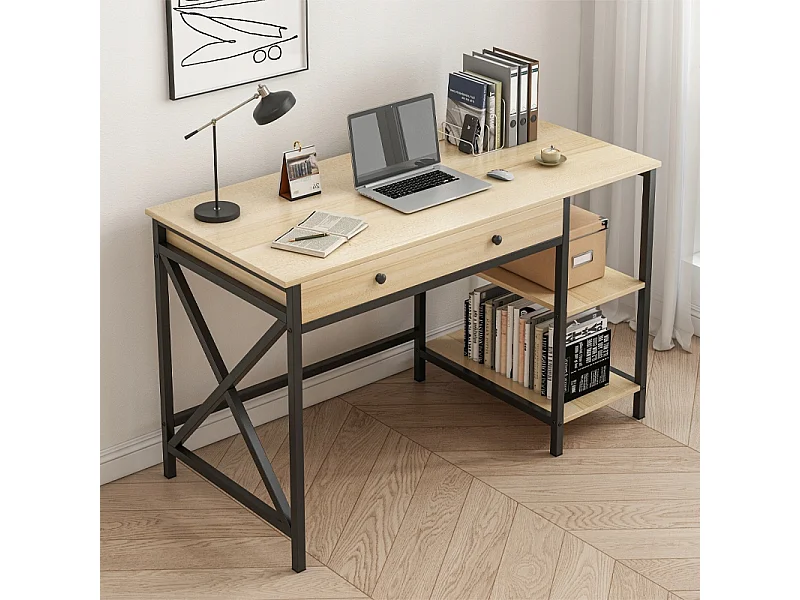 SCrivania per computer INDUSTRIALE CASSETTO SCAFFALI ROVERE CHIARO SCANDINAVO