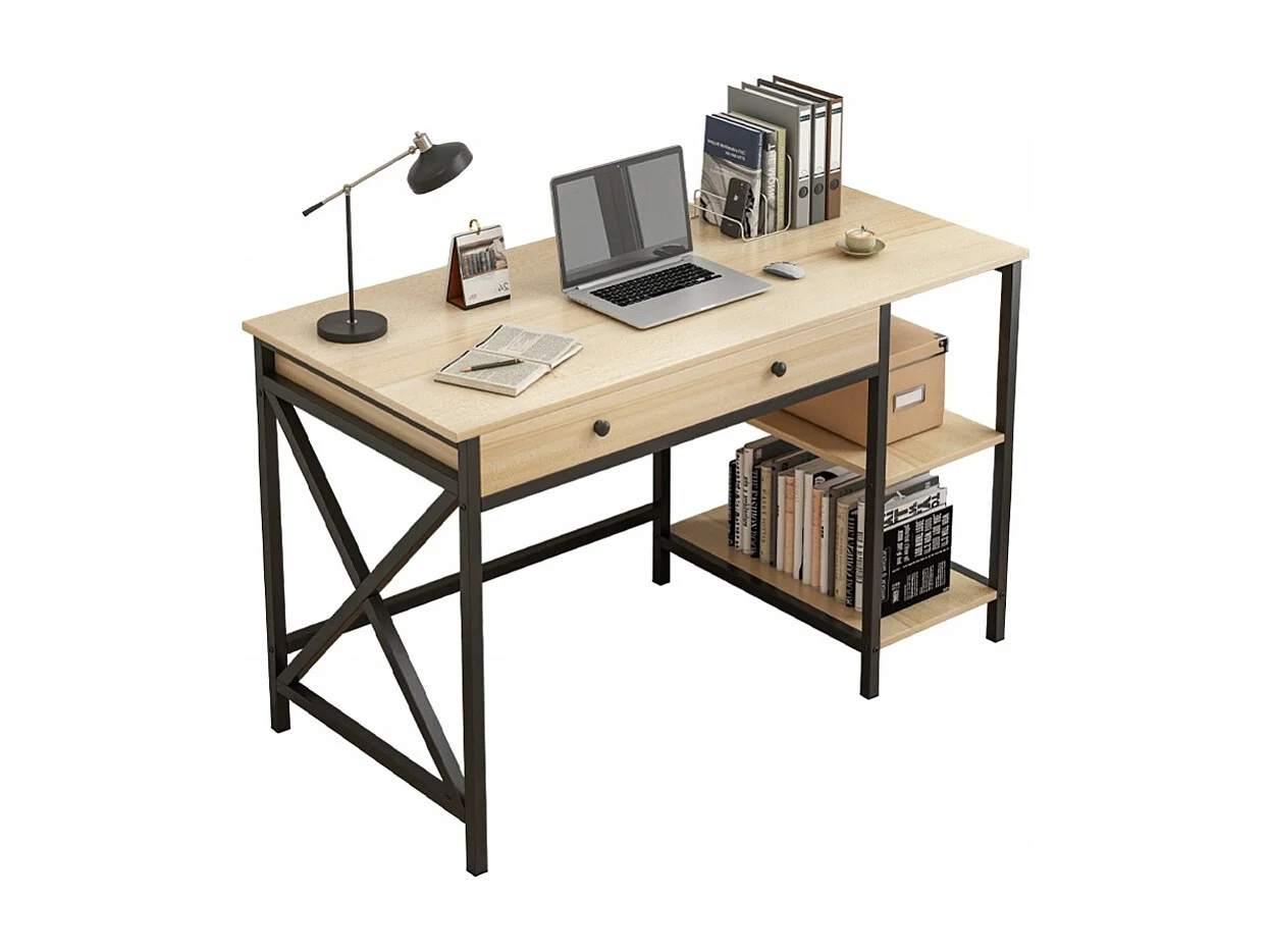 COMPUTER-SCHREIBTISCH INDUSTRIELL SCHUBLADE REGALE HELLES SKANDINAVISCHES EICHENHOLZ