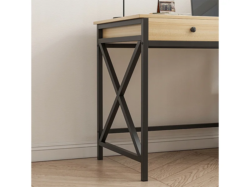 COMPUTER-SCHREIBTISCH INDUSTRIELL SCHUBLADE REGALE HELLES SKANDINAVISCHES EICHENHOLZ