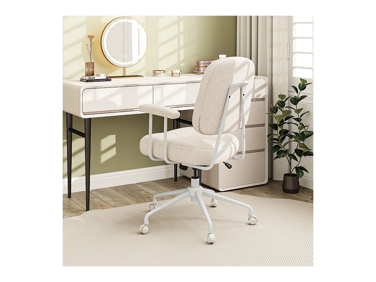 Sedia da ufficio sedia girevole ergonomica con braccioli e rotelle sedia da computer imbottita beige