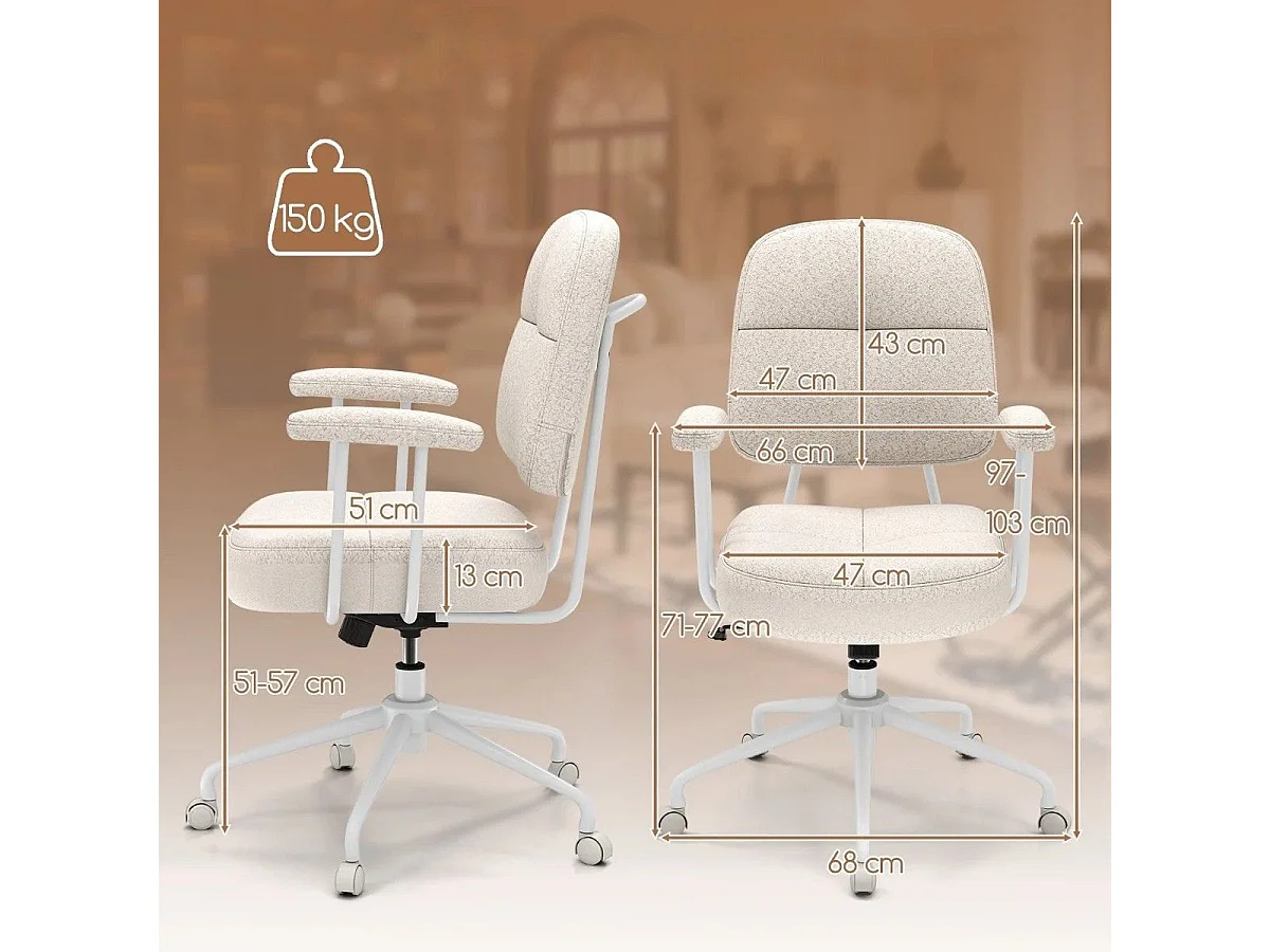 Bürostuhl ergonomischer Drehstuhl mit Armlehnen & Rollen Computerstuhl gepolstert Beige