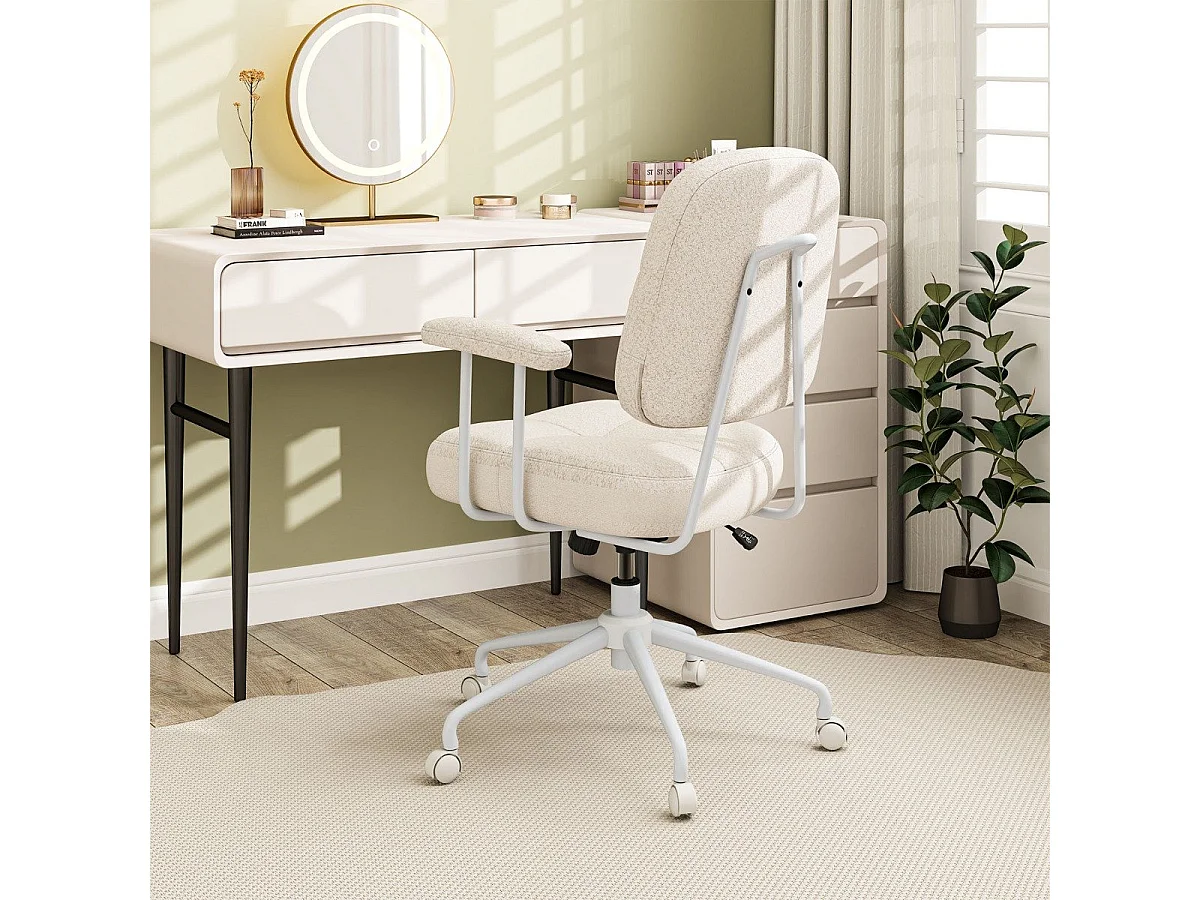 Bürostuhl ergonomischer Drehstuhl mit Armlehnen & Rollen Computerstuhl gepolstert Beige