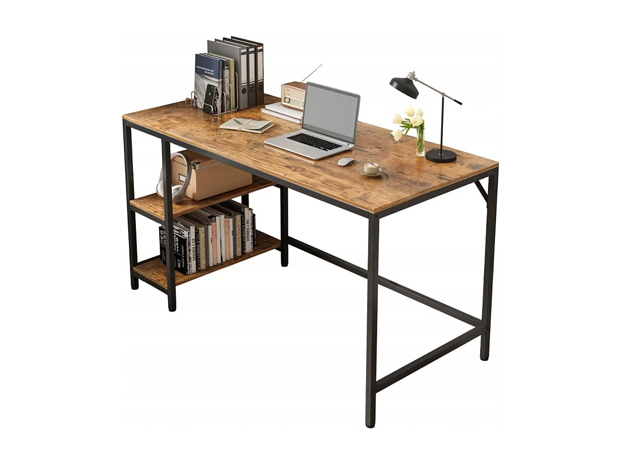 Computertisch vintage rustikal braun mit 2 regalen loft 140 cm