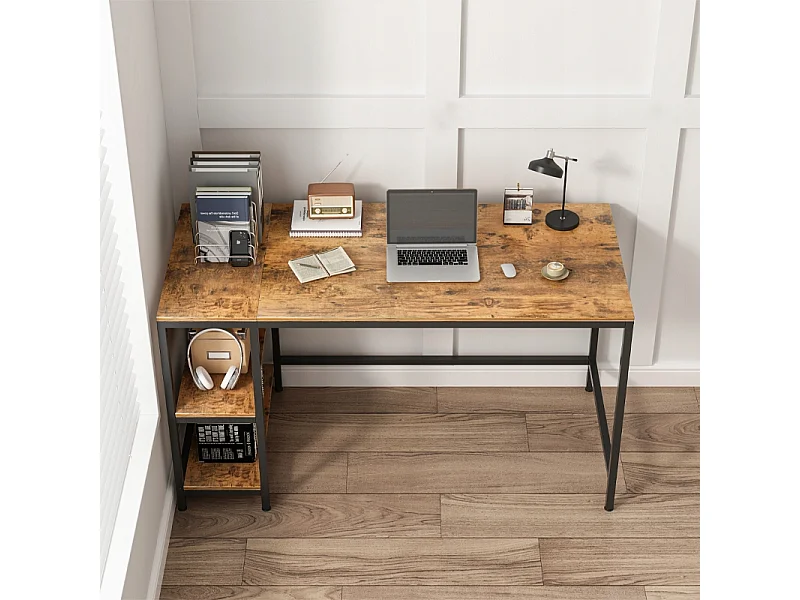 Computertisch vintage rustikal braun mit 2 regalen loft 140 cm