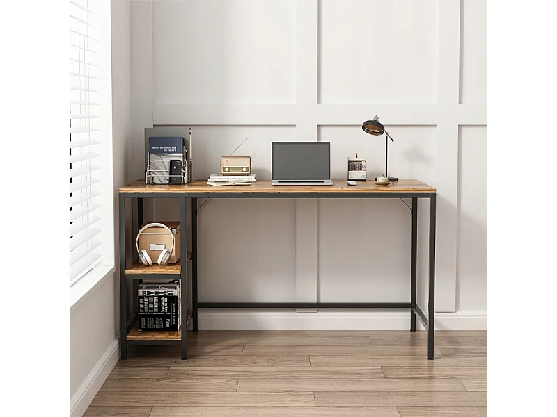 Computertisch vintage rustikal braun mit 2 regalen loft 140 cm