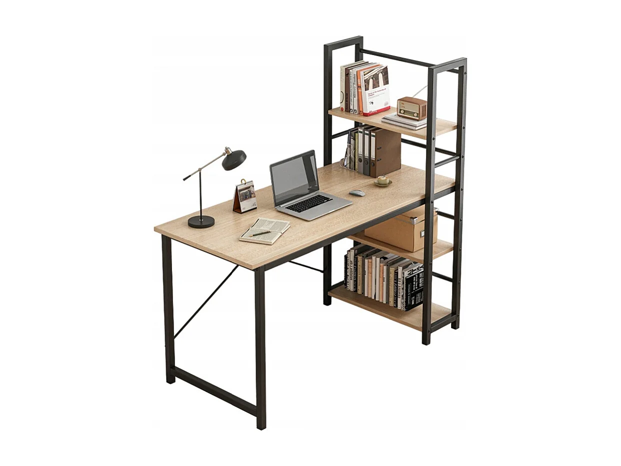 BUREAU D'ORDINATEUR AVEC ÉTAGÈRE ET ÉTAGÈRES MODERNE EN MÉTAL  BRUN CLAIR