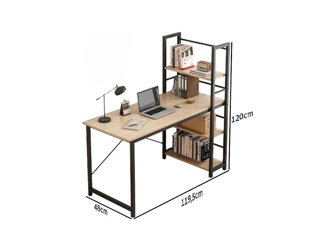 BUREAU D'ORDINATEUR AVEC ÉTAGÈRE ET ÉTAGÈRES MODERNE EN MÉTAL  BRUN CLAIR