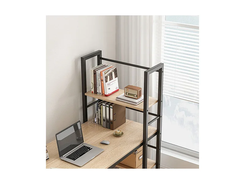 BUREAU D'ORDINATEUR AVEC ÉTAGÈRE ET ÉTAGÈRES MODERNE EN MÉTAL  BRUN CLAIR