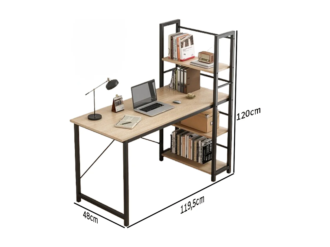 Biurko komputerowe z regałem półkami nowoczesne metalowe jasny brąz