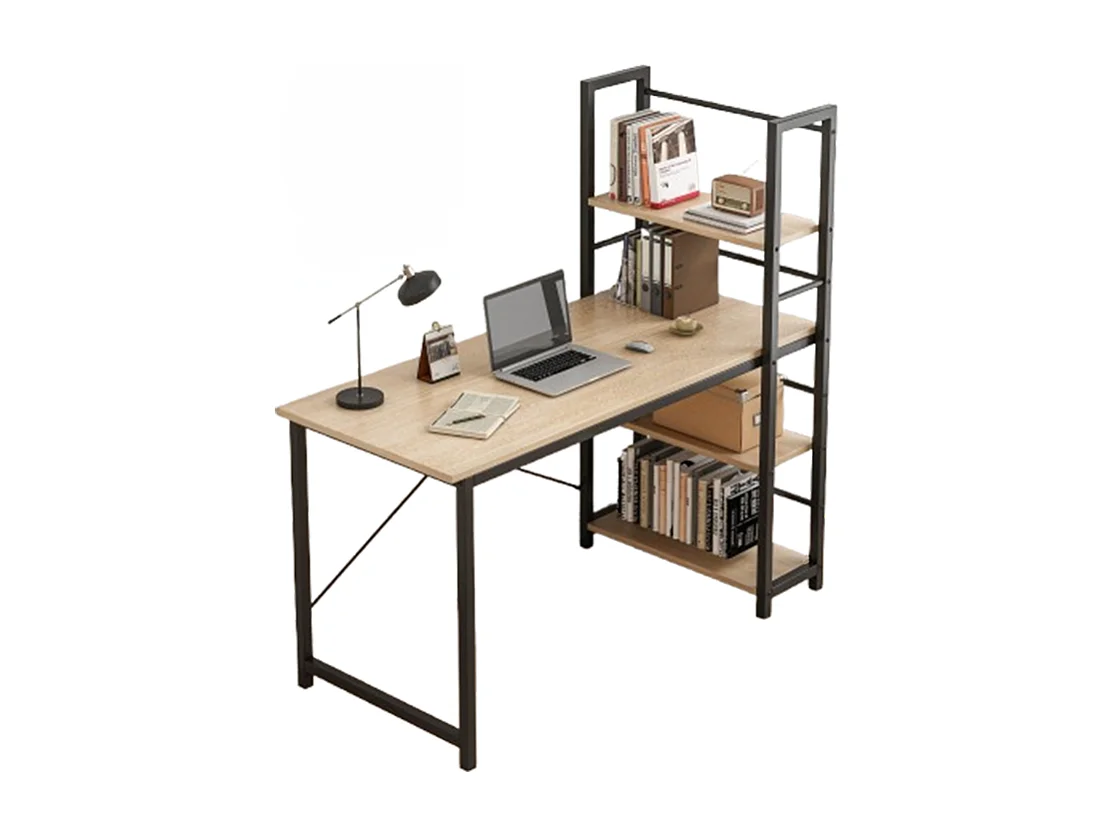 Biurko komputerowe z regałem półkami nowoczesne metalowe jasny brąz