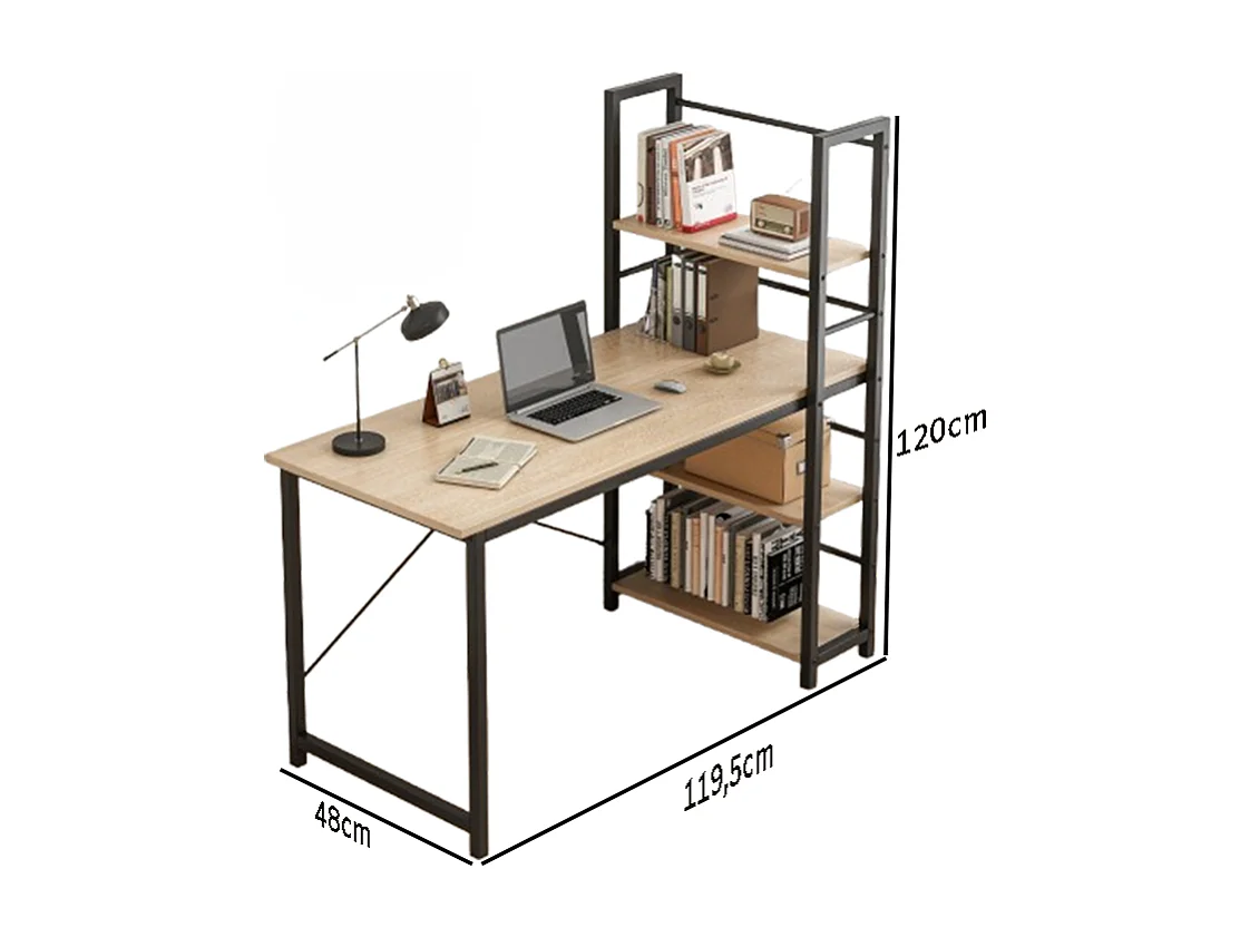 Biurko komputerowe z regałem półkami nowoczesne metalowe jasny brąz