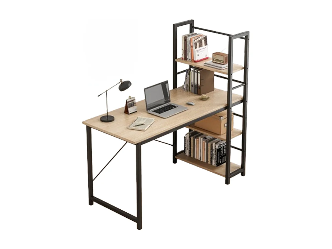 Biurko komputerowe z regałem półkami nowoczesne metalowe jasny brąz