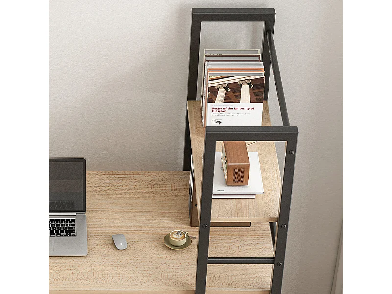 Biurko komputerowe z regałem półkami nowoczesne metalowe jasny brąz