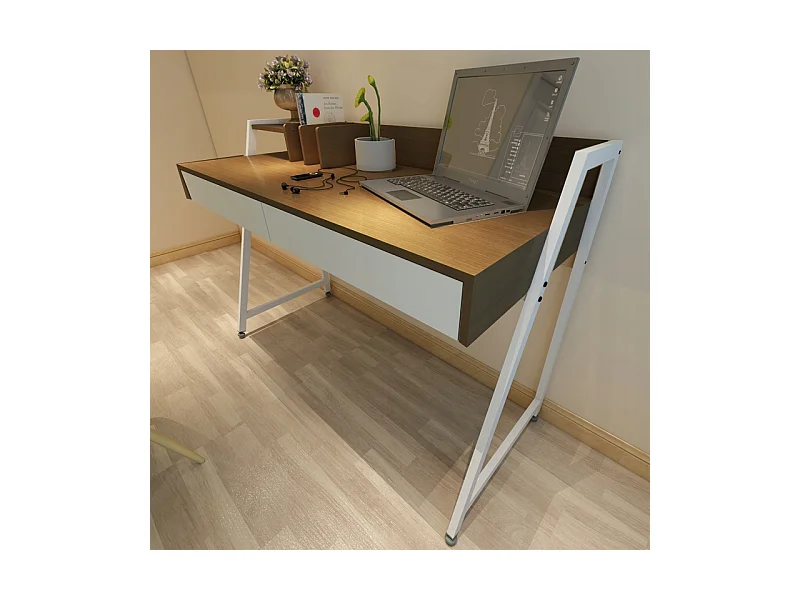 MODERNER SCHREIBTISCH MIT SCHUBLADEN UND TRENNWÄNDEN DUNKLE BUCHE PREMIUM 100 CM