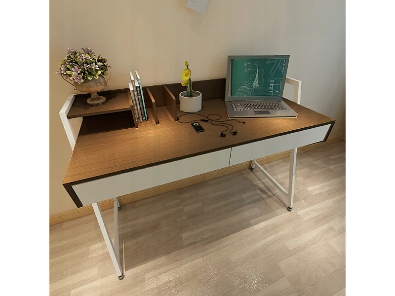 MODERNER SCHREIBTISCH MIT SCHUBLADEN UND TRENNWÄNDEN DUNKLE BUCHE PREMIUM 100 CM