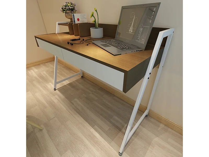 SCrivania moderna con cassetti e scomparti in faggio scuro PREMIUM 100 CM