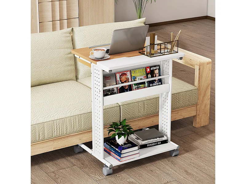 Bureau à roulettes & plateau inclinable Table d'ordinateur mobile Table d'ordinateur portable Naturel