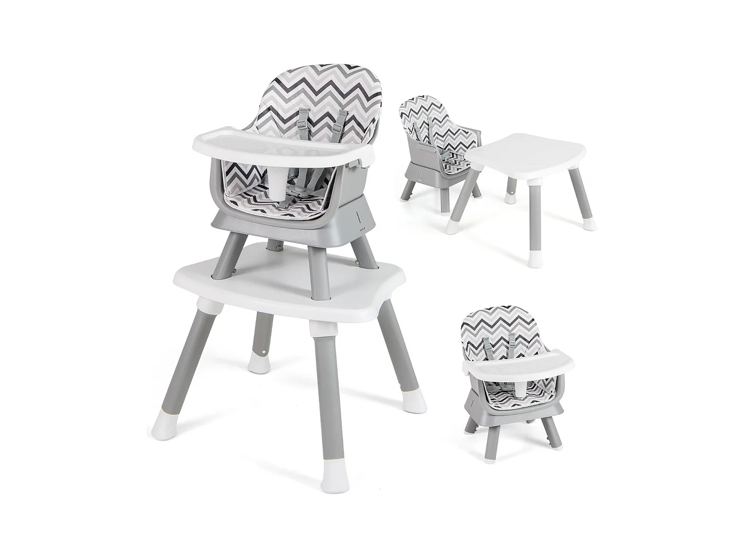 Seggiolone per neonati con imbracatura a 5 punti cuscino rimovibile, Seggiolone per bambini convertibile Grigio e Bianco