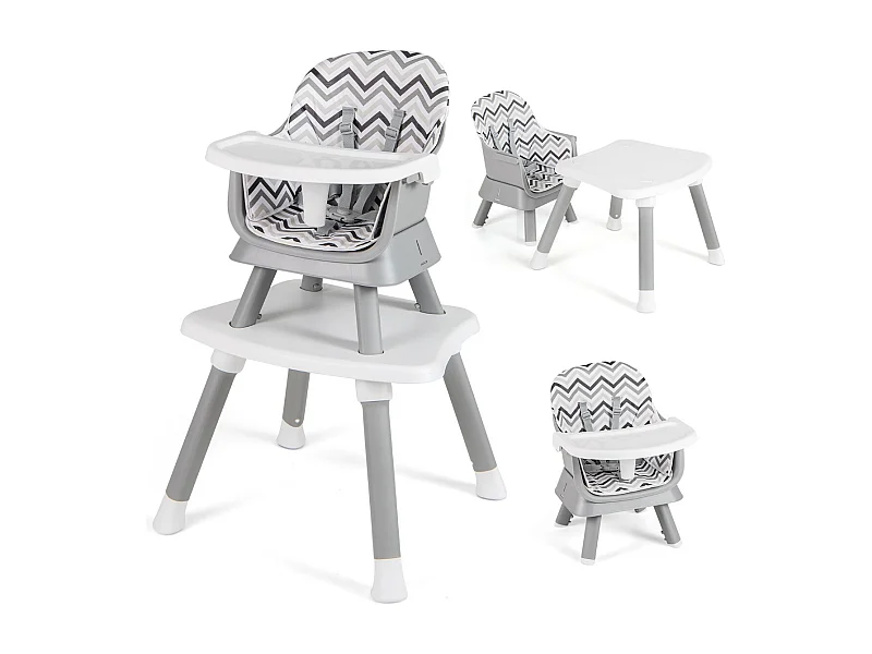 6-in-1 Babyhochstuhl Hochstuhl & Essstuhl & Lerntisch Babystuhl Kombihochstuhl Grau und Weiß