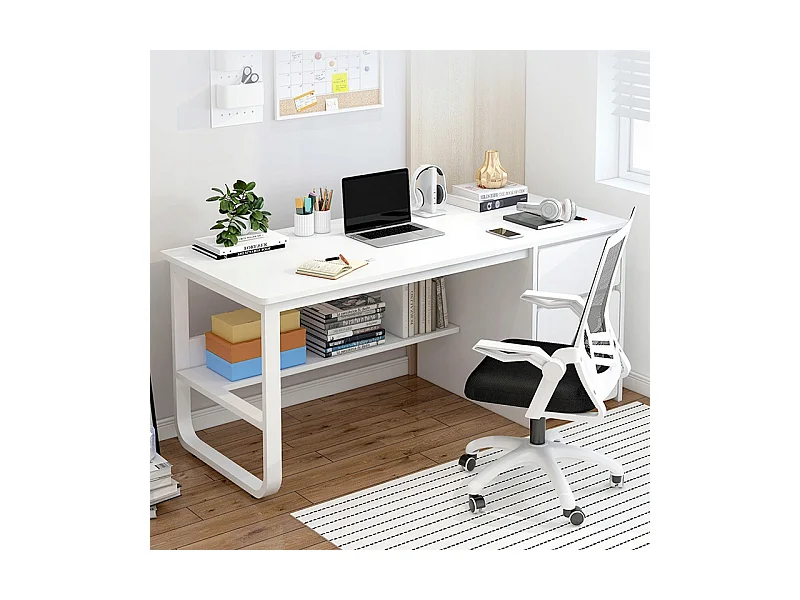 BUREAU INFORMATIQUE POUR ADOLESCENTS BLANC STYLE SCANDINAVE GRANDES LOFT ÉTAGÈRES 100 CM