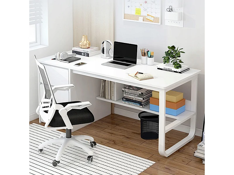 BUREAU INFORMATIQUE POUR ADOLESCENTS BLANC STYLE SCANDINAVE GRANDES LOFT ÉTAGÈRES 100 CM