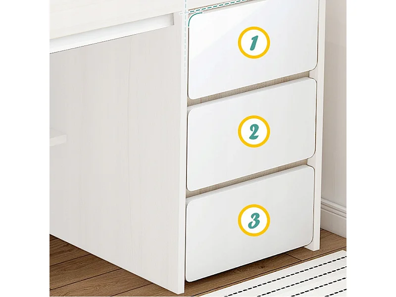 BUREAU INFORMATIQUE POUR ADOLESCENTS BLANC STYLE SCANDINAVE GRANDES LOFT ÉTAGÈRES 100 CM