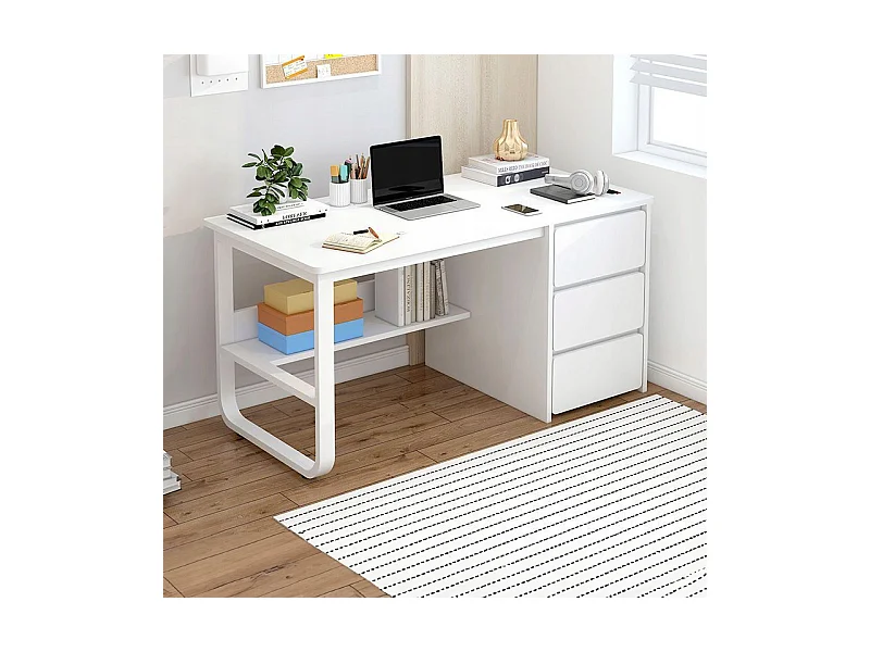 Biurko komputerowe białe 3 półki skandynawski nowoczesne 100 cm