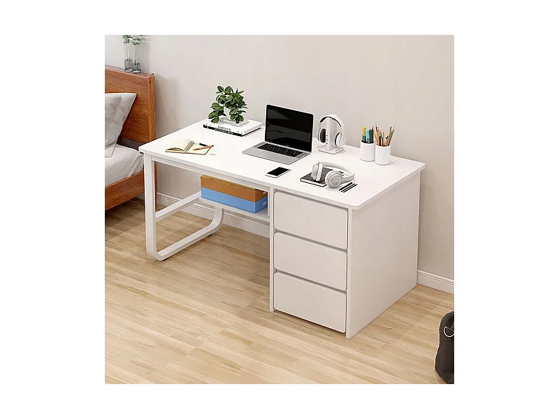 Biurko komputerowe białe 3 półki skandynawski nowoczesne 100 cm
