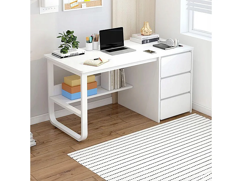 COMPUTERTISCH WEISS 3 REGALE SKANDINAVISCH MODERN 100 CM