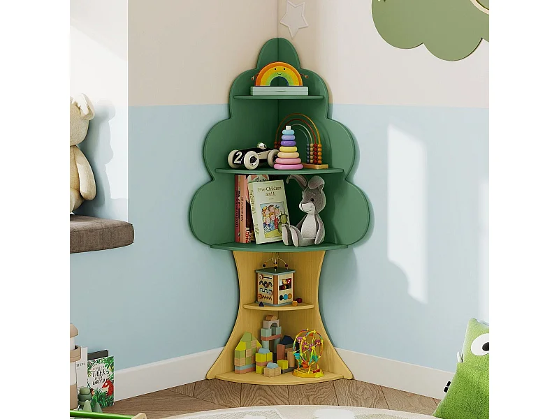 Baum-Design libreria in legno per bambini 5 livelli scaffale per bambini scaffale per giocattoli verde