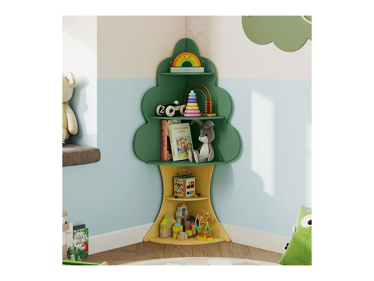 Baum-Design Kinder Bücherregal aus Holz 5 Ebenen Kinderregal Spielzeugregal Grün