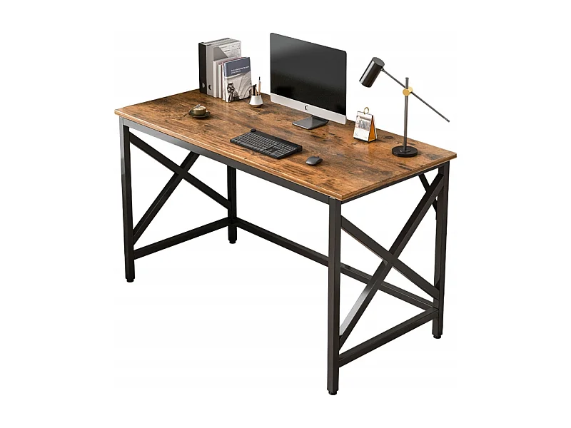 Biurko komputerowe industrialne stolik rustykalny brąz metalowa rama
