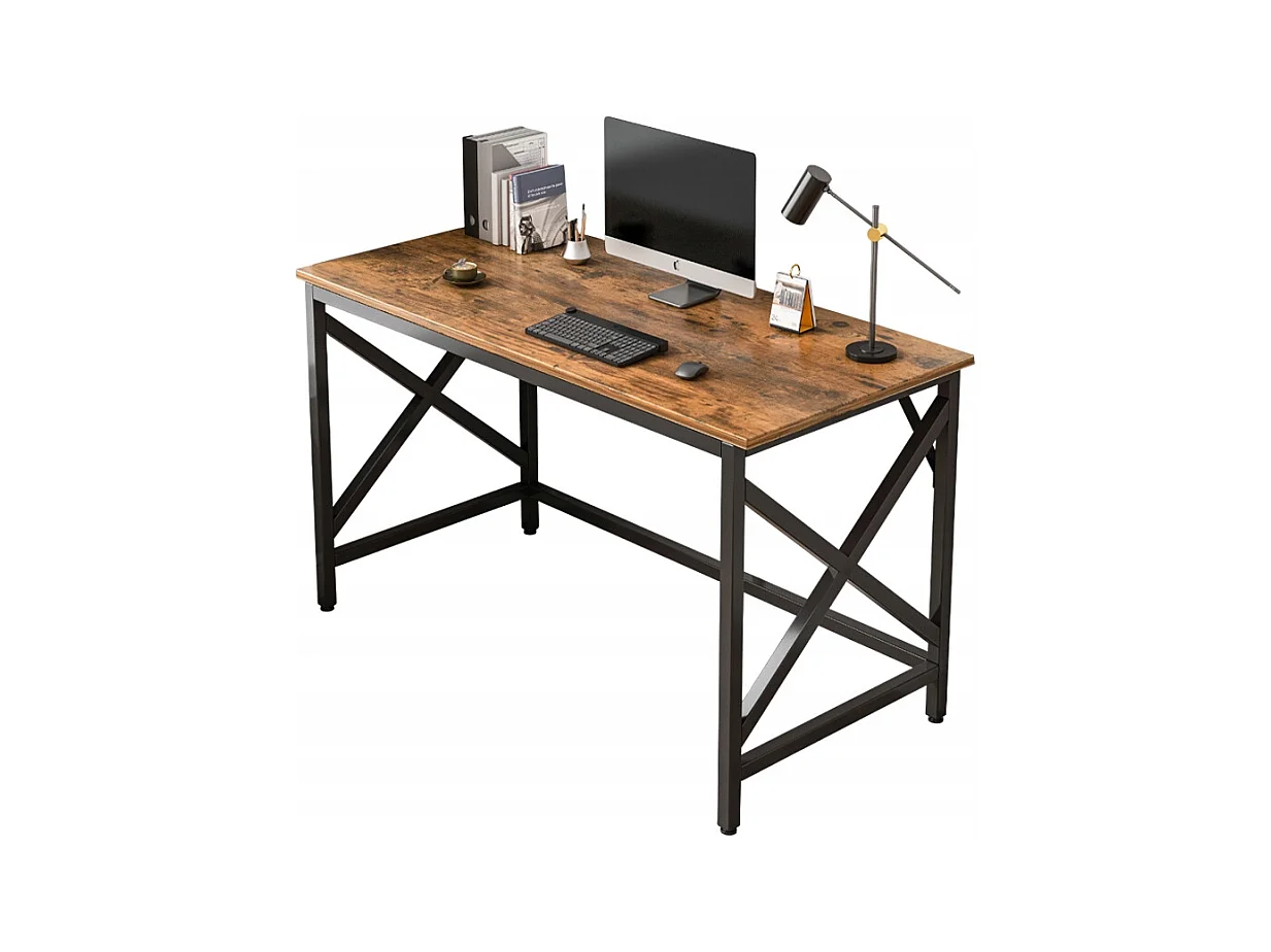 Biurko komputerowe industrialne stolik rustykalny brąz metalowa rama