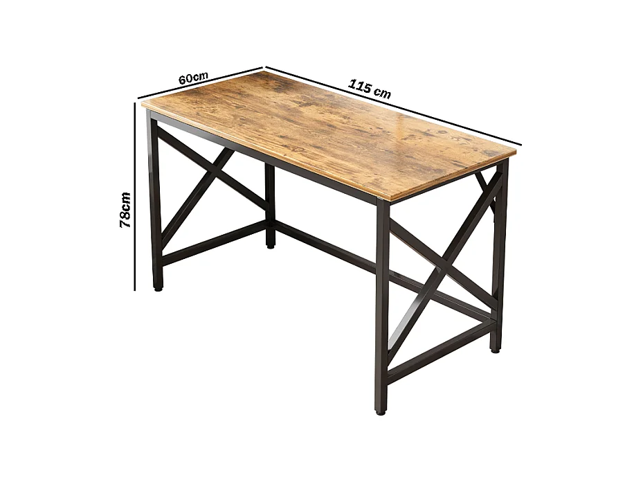 Biurko komputerowe industrialne stolik rustykalny brąz metalowa rama