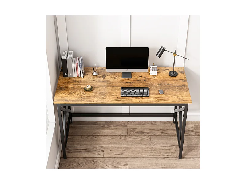 Biurko komputerowe industrialne stolik rustykalny brąz metalowa rama
