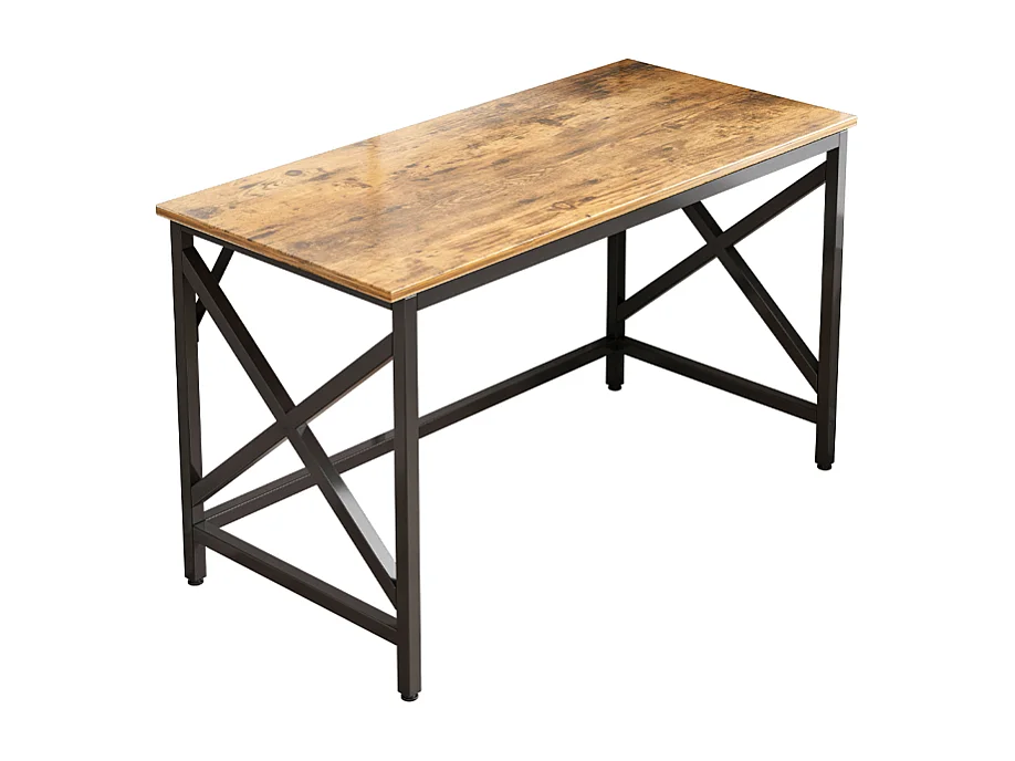 Biurko komputerowe industrialne stolik rustykalny brąz metalowa rama