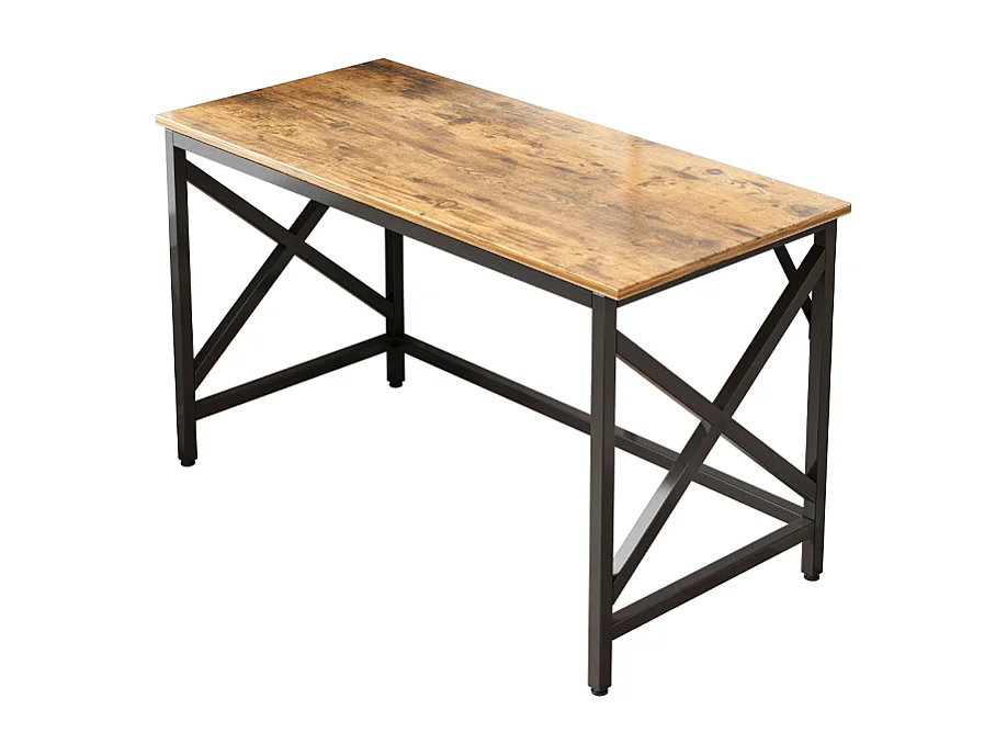 COMPUTERTISCH INDUSTRIELLER TISCH RUSTIKAL BRAUN METALLRAHMEN