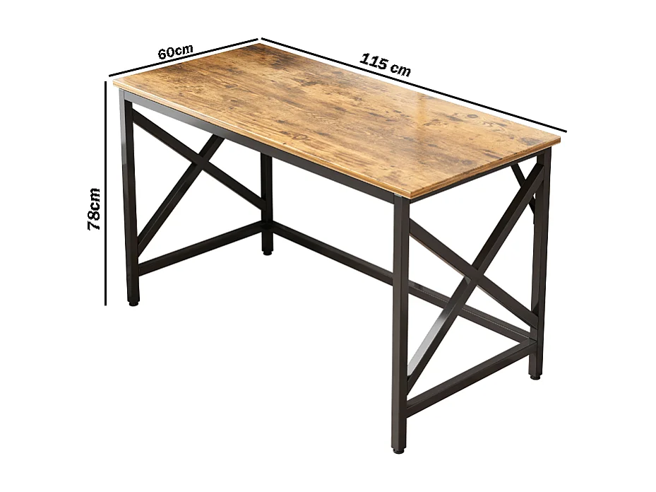 COMPUTERTISCH INDUSTRIELLER TISCH RUSTIKAL BRAUN METALLRAHMEN