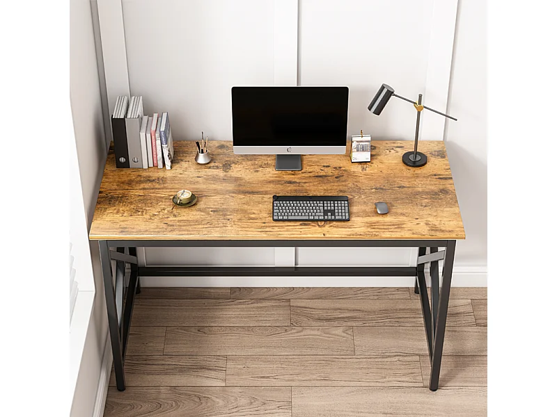 COMPUTERTISCH INDUSTRIELLER TISCH RUSTIKAL BRAUN METALLRAHMEN